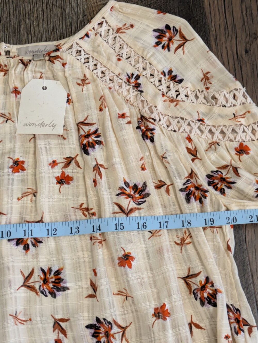 NWT Wonderly Womens M Floral Peasant Blouse Boho Crochet Lace Balloon Sleeve Top - Picture 9 of 9